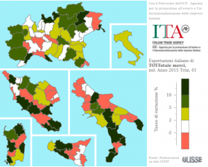 Esportazioni delle province italiane 1° trimestre 2015: variazioni tendenziali (euro correnti; fonte: www.exportpedia.it)