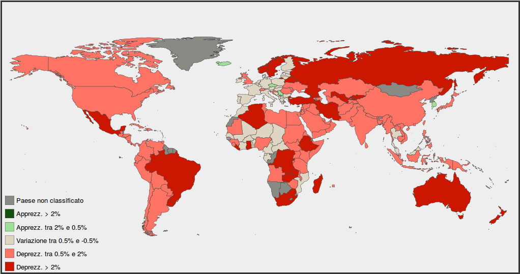 Mappa del mondo contenete i tassi di cambio