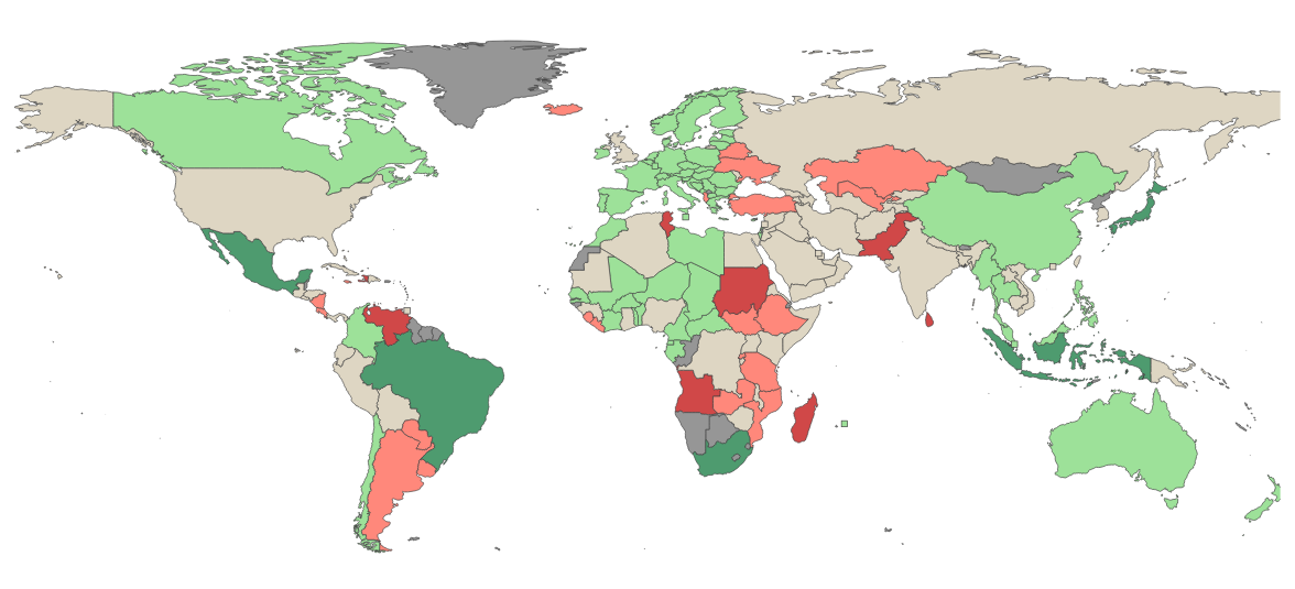 Mappa mondiale del cambi verso il dollaro