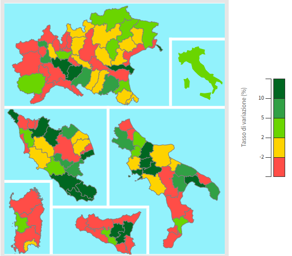 Andamenti medio annui Export territori italiani nel 2019