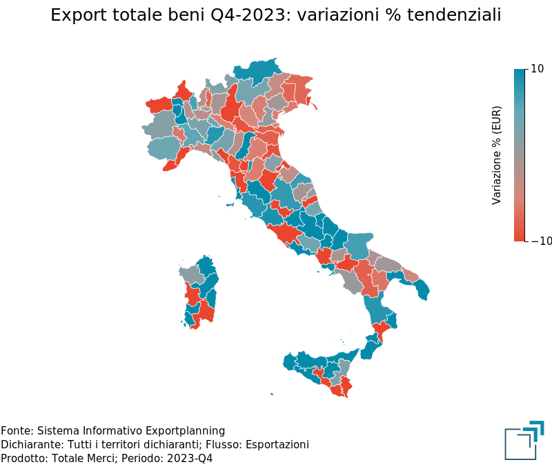 Export province italiane nel 4° trimestre 2023