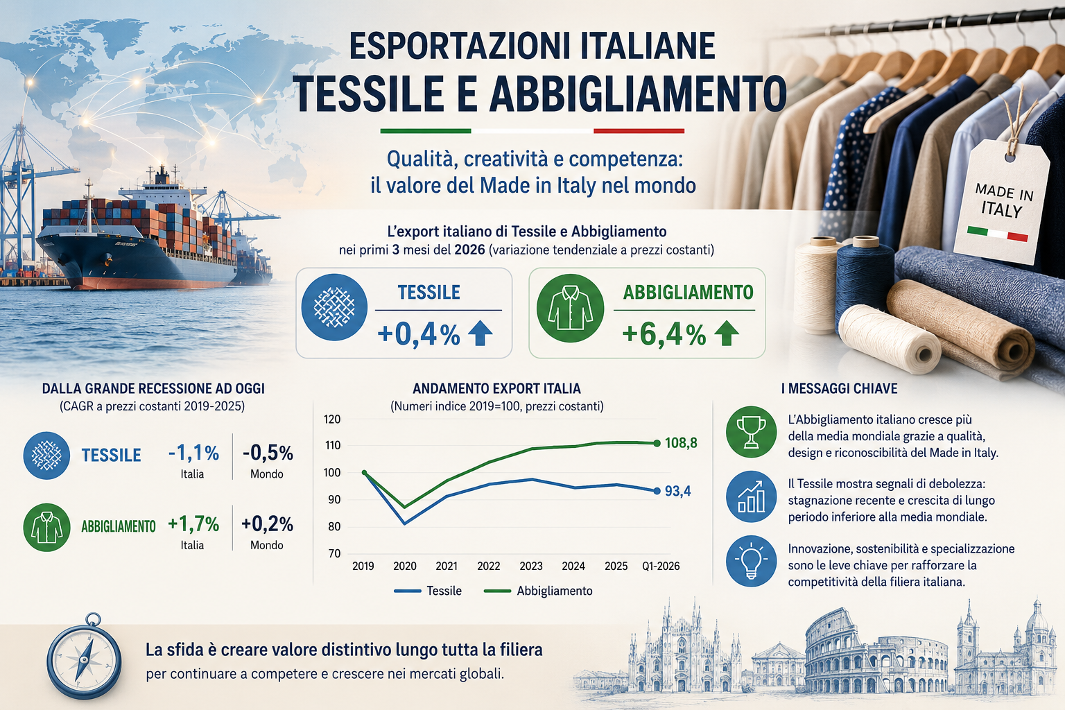 Risultati Export filiera Tessile-Abbigliamento: confronto Italia e Mondo