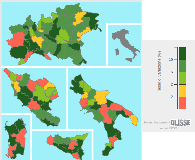 Esportazioni delle province italiane 4° trim. 2017 (var. % tend.)