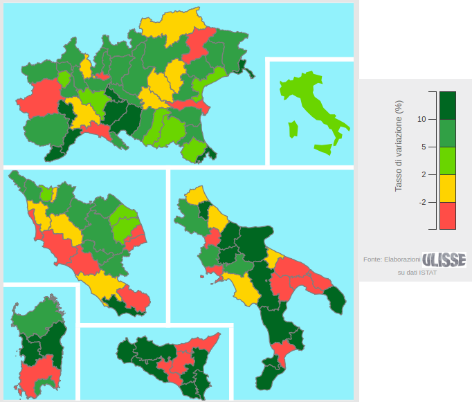 Esportazioni delle province italiane 2° trim. 2018 (var. % tend.)