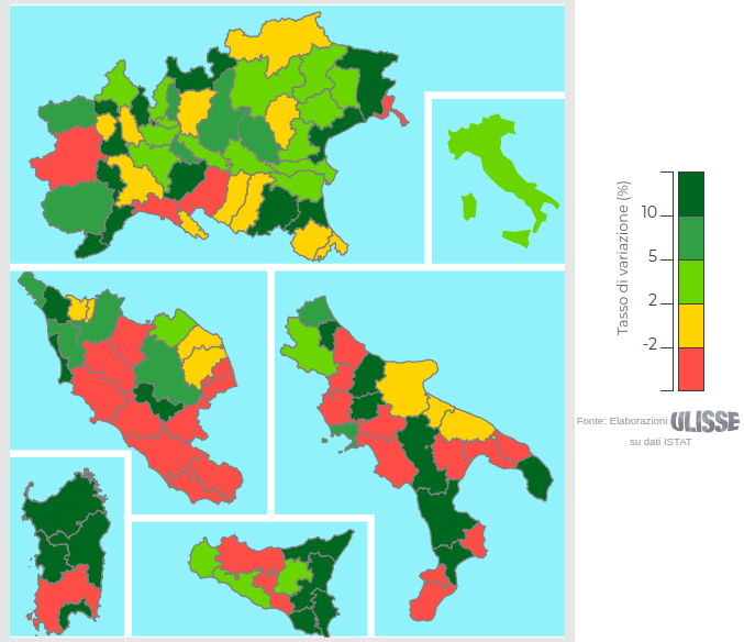 Esportazioni delle province italiane 3° trim. 2018 (var. % tend.)