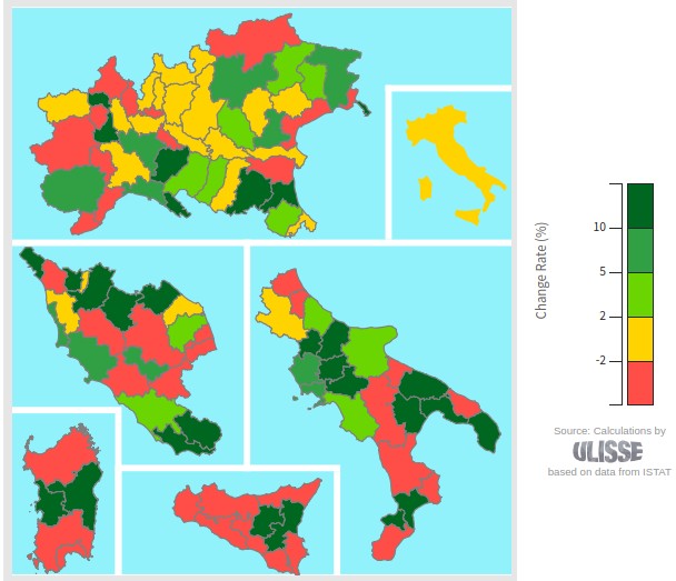 Exports from the Italian provinces: Y-o-Y % changes for the 1st quarter of 2019