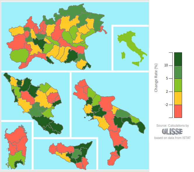 Exports from the Italian provinces: Y-o-Y % changes for the 2nd quarter of 2019