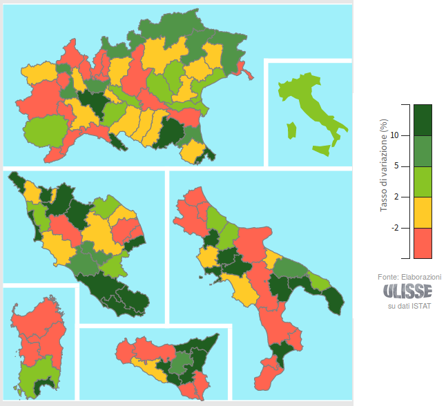 Esportazioni delle province italiane 2° trim. 2019 (var. % tend.)