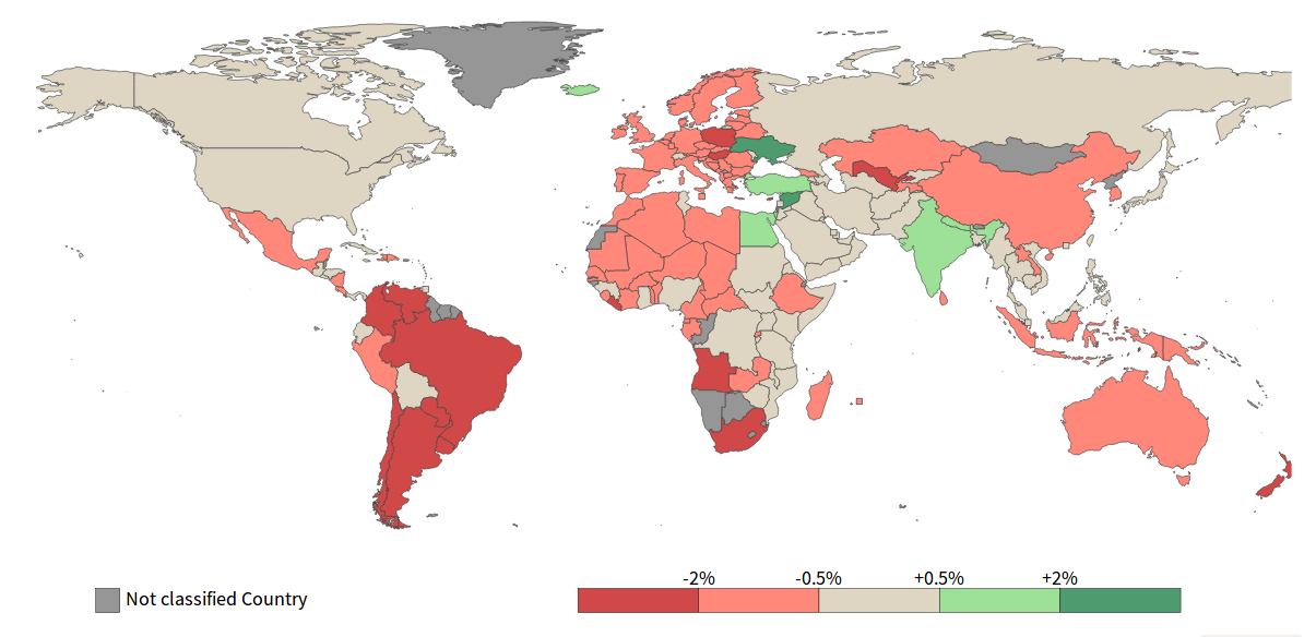 mappa tasso di cambio verso il dollaro