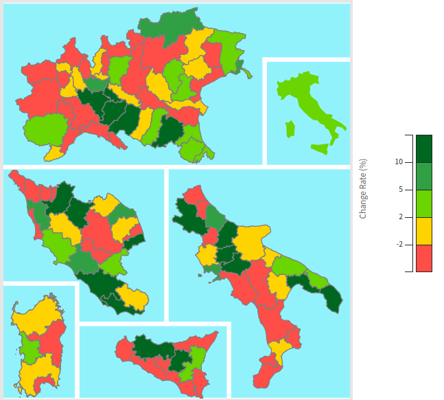 Exports from the Italian provinces: Y-o-Y % changes for the 3rd quarter of 2019