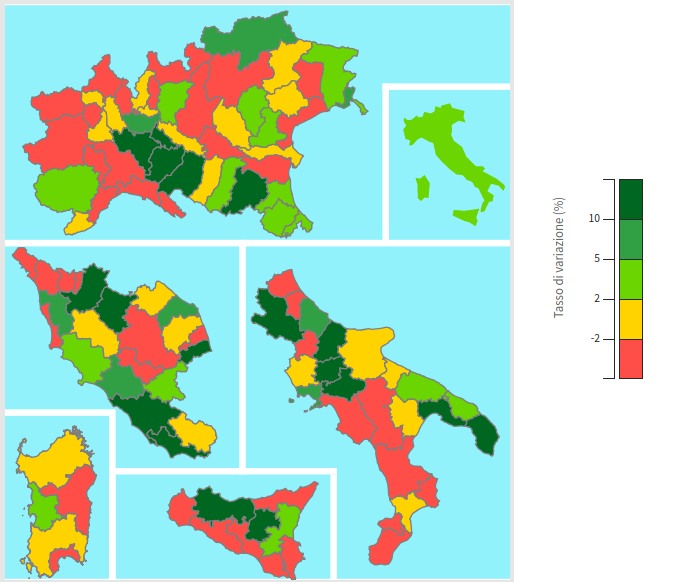 Esportazioni delle province italiane 3° trim. 2019 (var. % tend.)