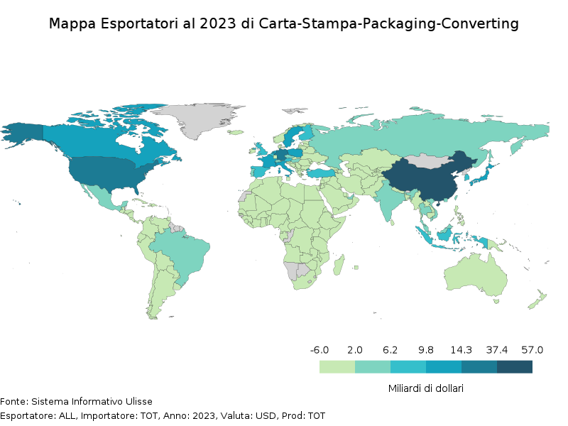 Mappa Esportazioni 2023 industrie cartaria, grafica e converting