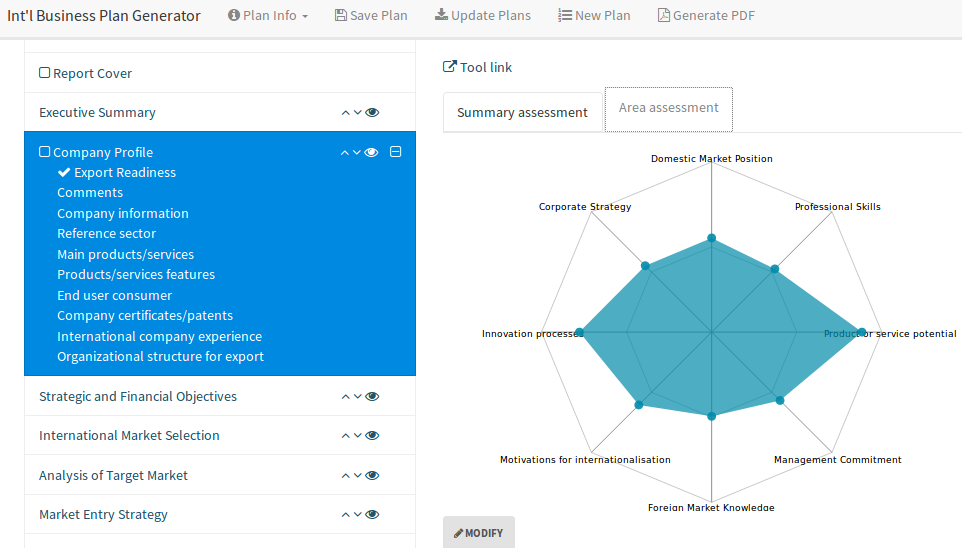 Export Readiness Assessment in Int'lBusPlanGenerator