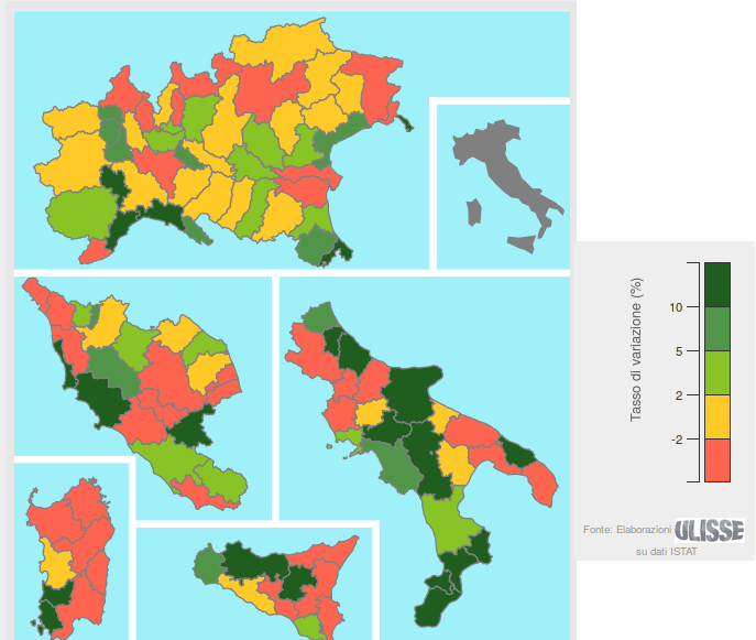 Tassi di variazione tendenziali delle esportazioni 
         nel terzo trimestre 2016 (euro correnti)
