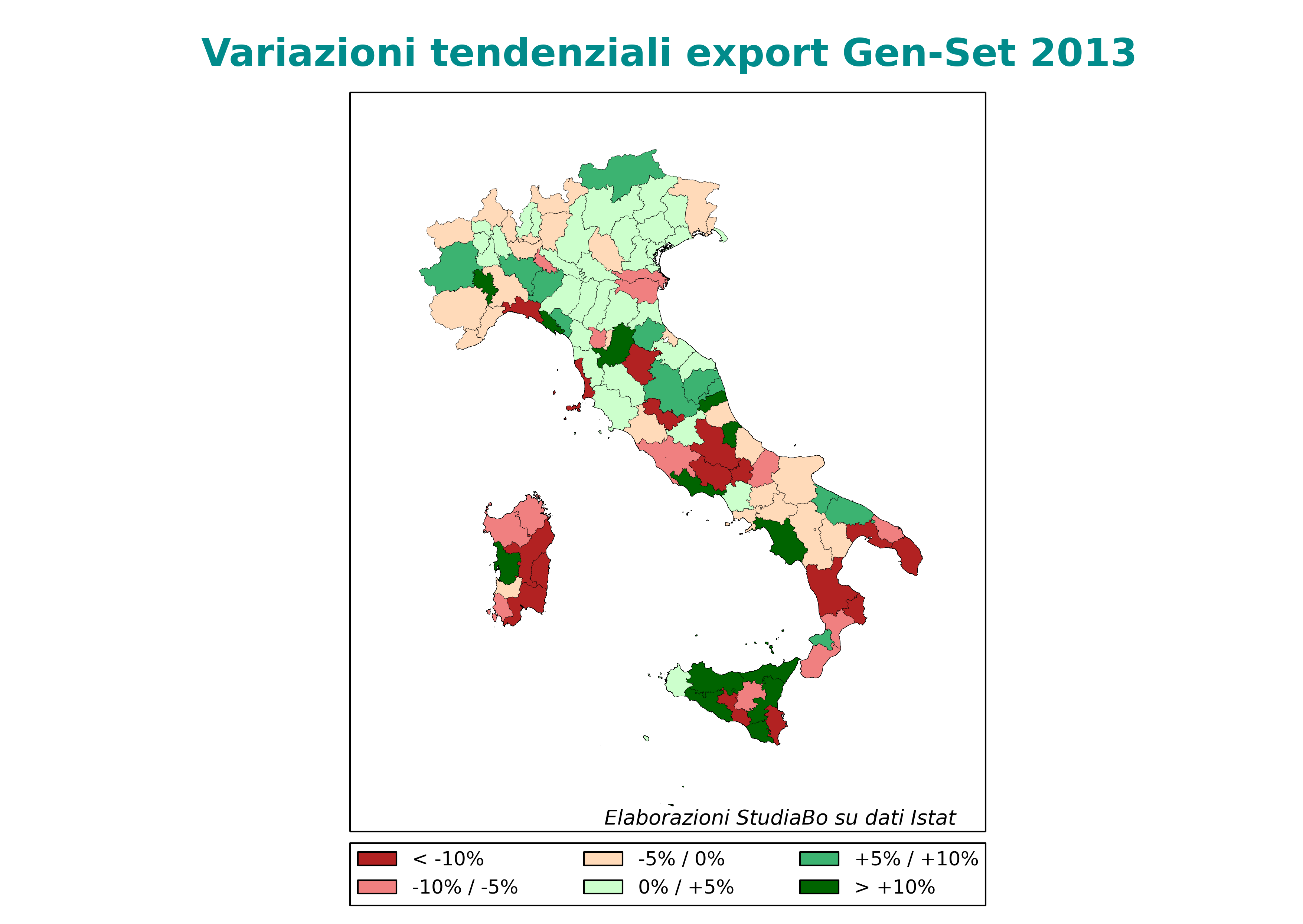 Variazioni tendenziali Esportazioni provinciali 2013 (Gennaio-Settembre, euro correnti)