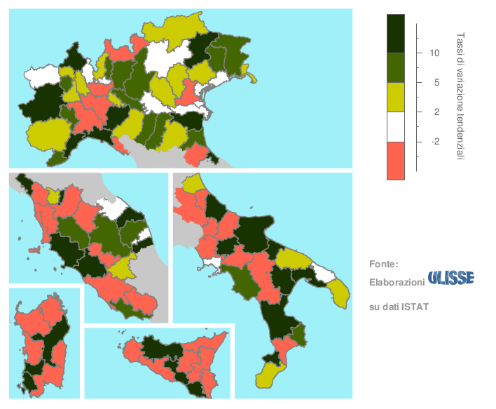 Esportazioni italiane I Trimestre 2014: Variazioni tendenziali (euro correnti)