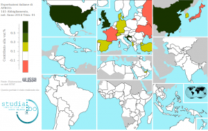 Contributi % alla crescita delle esportazioni italiane di Abbigliamento: I trimestre 2014