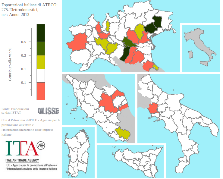 Contributi delle esportazioni provinciali alla variazione delle esportazioni italiane di Elettrodomestici: Anno 2013