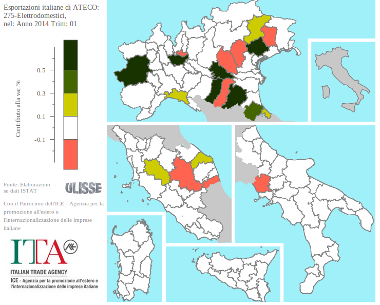 Contributi delle esportazioni provinciali alla variazione delle esportazioni italiane di Elettrodomestici: I trimestre 2014