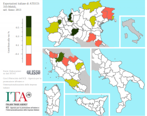 Contributi delle esportazioni provinciali alla variazione delle esportazioni italiane di Mobili: Anno 2013
