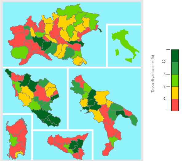 Esportazioni delle province italiane 2019 (var. % medio annue)